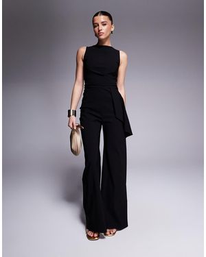 Vesper Jumpsuit Van Bengaline Met Gedrapeerde Zijkant En Wijde Pijpen - Blauw