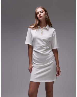 TOPSHOP Vestido Corto Blanco Estilo Polo Con Cintura Entallada De - Gris