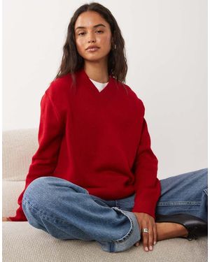 Mango Gebreide Trui Met V-Hals - Rood