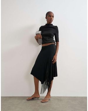 TOPSHOP Gonna Con Dettaglio Drappeggiato E Frange Nera - Nero