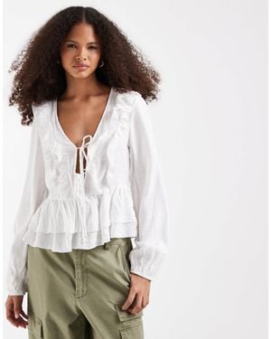 Vero Moda Ruffle Detail Tie Front Boho Blouse - White