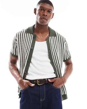 New Look Striped Retro Knitted Shirt - Grey