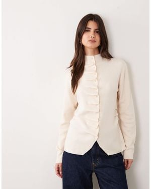 ASOS Placket Detail High Neck Button Through Cardigan - Natural