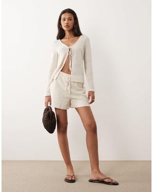 Vila High Waisted Crochet Shorts Co-ord - Natural