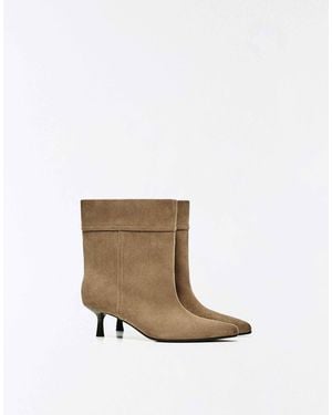 Bershka Bottines à talon rabattables marron - Blanc