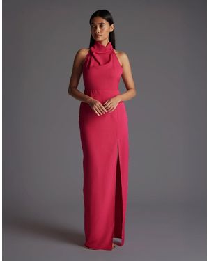 Vesper Cowl Neck Open Back Maxi Dress With Thigh Split - Red