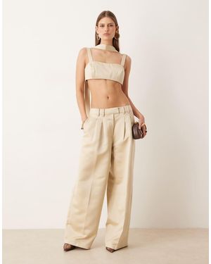 ASOS Pantalones De Pernera Ancha De Sastre Con Detalle De Pinzas De Satén De -Neutro