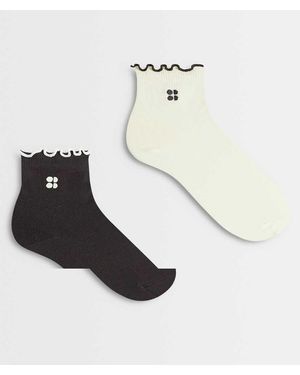 Sweaty Betty Frill Mini Crew Socks 2 Pack - Natural