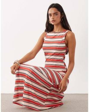 ASOS Seamed Stripe Boat Neck Dress - Red