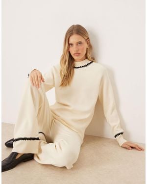 Y.A.S Contrast Trim Knitted Sweater Co-ord - Natural