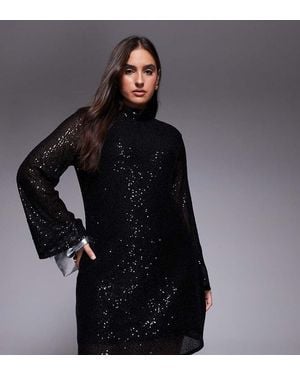 Jaded Rose Plus High Neck Cowl Back Sequin Mini Dress - Black