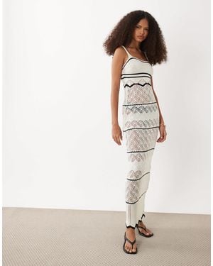 River Island Striped Knitted Midi Dress - Natural
