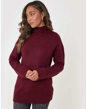 Threadbare Relaxed Fit Funnel Neck Jumper - Red