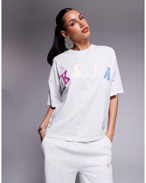 Kaiia Rainbow Logo Oversized T-shirt Co-ord - White
