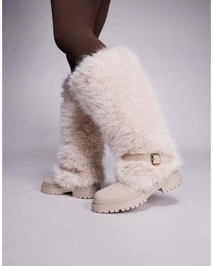 SIMMI Simmi London Reginald Faux-fur Knee Boots With Buckle - Grey