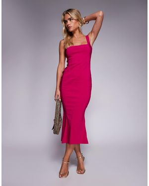 Vesper Petite Bengaline Sleeveless Square Neck Fishtail Midi Dress - Pink