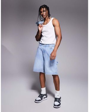 Faded Store Distressed Denim Short - Blauw