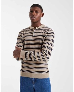 ASOS Gebreide Gestreepte Polo Met Lange Mouwen - Blauw