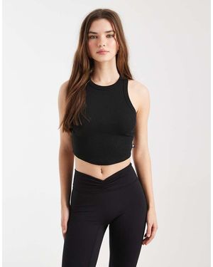 Cotton On Active Rib Curved Hem Tank Top - Black