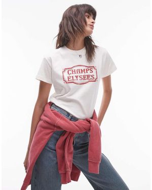 TOPSHOP T-Shirt Squadrata Bianca Con Grafica "Champs Élysées" - Bianco