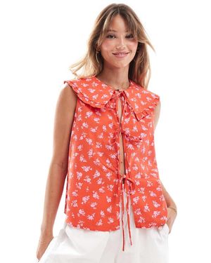 ASOS Blusa Senza Maniche Rossa A Fiorellini - Rosso