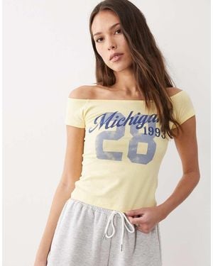 ASOS Off Shoulder Baby Tee With Michigan Graphic - Blue