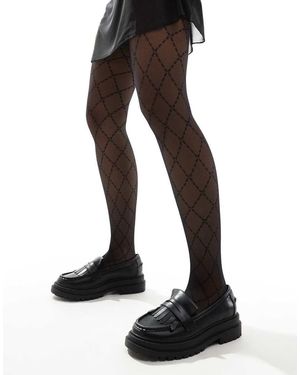 Lindex 40 Denier Argyle Mesh Tights - Black