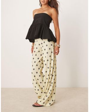 ASOS Wide Leg Trouser Polka Dot Print - Natural