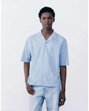 Pull&Bear Striped Short Sleeve Shirt - Blue