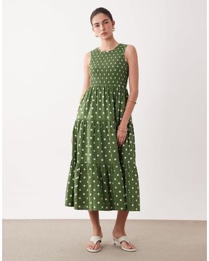 Nobody's Child Charlie Shirred Bodice Tiered Skirt Midi Dress - Green