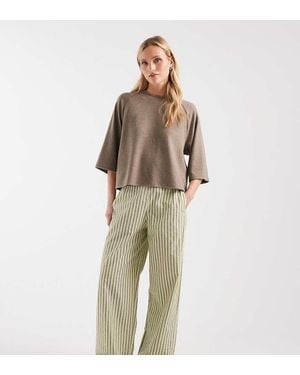 ASOS Asos Design Petite Textured Pull On Straight Leg Trousers - Natural