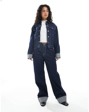 Daisy Street Wide Leg Denim Jeans With Turn Up Cuffs - Blue