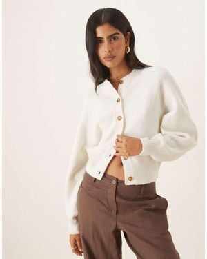 ASOS Crew Neck Cardigan With Raglan Sleeve Detail - Natural