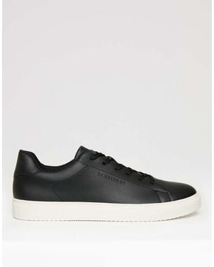 Threadbare Lace-Up Faux Leather Court Trainers - Black