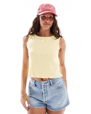 Pieces Sleeveless Cropped Pointelle Top With Bow Trim - Blue