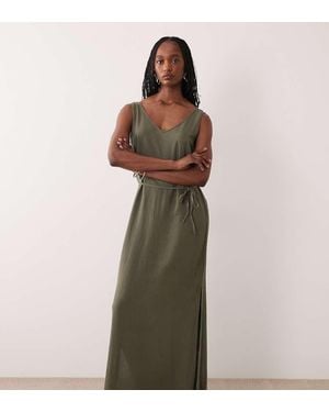 JDY Tall Maxi Jurk Van Linnenmix Met Gestrikte Taille - Groen