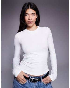 GOOD AMERICAN Cotton Blend Crew Neck Long Sleeve Top - White