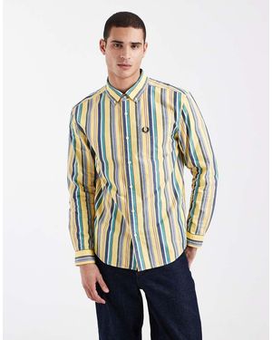 Fred Perry Camicia Comoda A Righe Con Logo - Verde