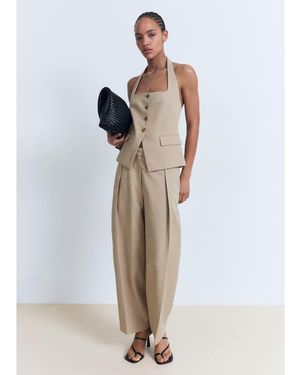 Mango Cotton Mix Co-ord Barrel Leg Trouser - White