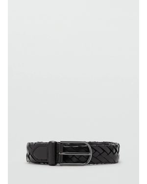 Mango Leather Braided Belt - White