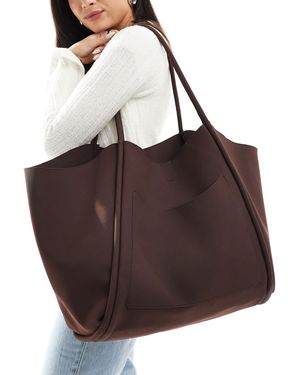 PASQ Suede Oversized Slouch Tote Bag With Removable Pouch - Brown