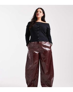 ASOS Curve Faux Leather Barrel Leg Trousers With Tab Detail - Red