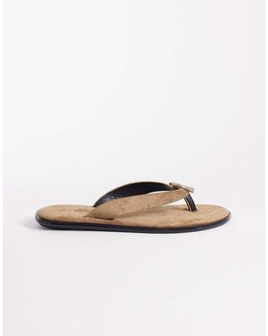 SEQWL Chanclas Color Topo De Antelina Con Adorno Dorado De -Neutro - Blanco