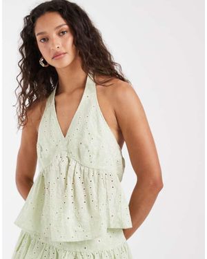 Vero Moda Cotton Broderie Halter Neck Top Co-ord - White