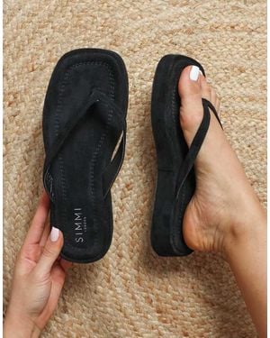 SIMMI Kimmie Flatform Toe Post Sandals - Black