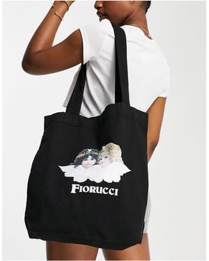 Fiorucci Tote Bag With Long Strap And Angel Graphic - Grey