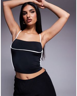 Princess Polly Double Layered Slinky Contrast Trim Strappy Cami Top - Black