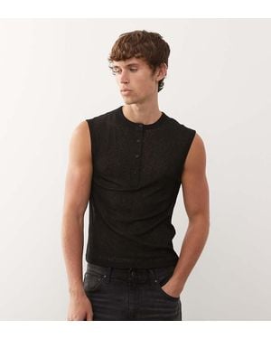 Collusion Henley Vest Button Down - Black
