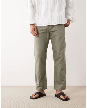 SELECTED Straight Linen Blend Pants - Natural