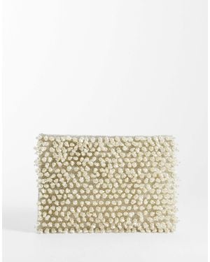 ASOS Zip Top Pearl Clutch Bag - Natural